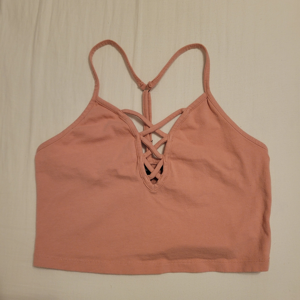 Women's Pink Lace-Up Crop Top